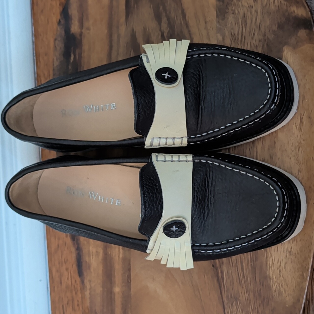 Ron White Black and Cream Leather Loafers Made In Italy
